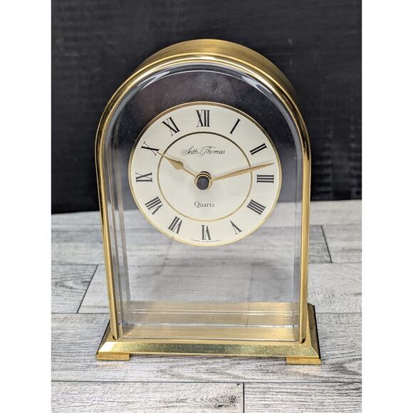 Vintage Seth Thomas Camina Brass Desk/ Mantel Clock West GERMANY - WORKS - Picture 1 of 10
